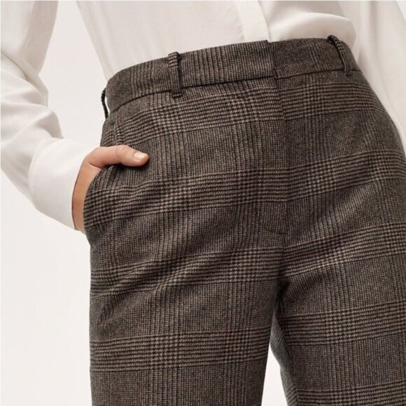 Aritzia Wilfred Gimont Pant Plaid Wool Crop Trousers Straight Leg Brown Size 2 - Picture 11 of 16
